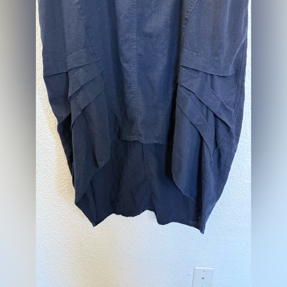 For Cynthia Linen Blend Cowl Neck Dress | Navy Blue | Asymmetrical Hem | - Picture 5 of 10